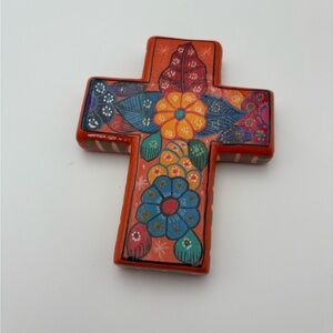 Colorful Novica Handmade in Mexico Floral Cross Wall Decor